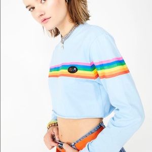 dEliA*s Pastel Blue Crop Long Sleeve Top with Rainbow Accent